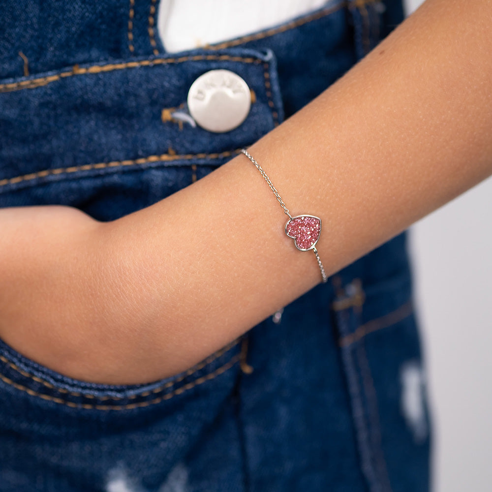 Engelsrufer Kinder bracciale acciaio cuore glitter rosa smalto