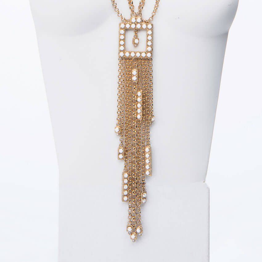Chic Ad Hoc Collana Lunga Catene Cristalli Bianchi