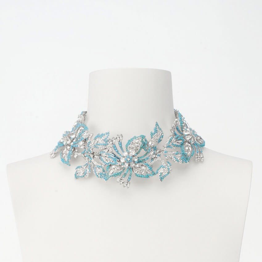 Chic Ad Hoc Collana choker petali argento turchese
