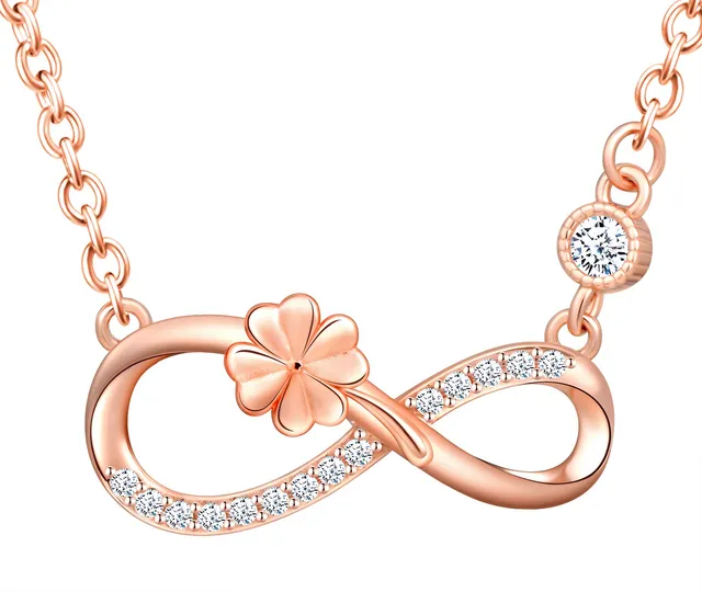 INFINIONLY Fashion Trifoglio Collana Oro Rosa Zirconi