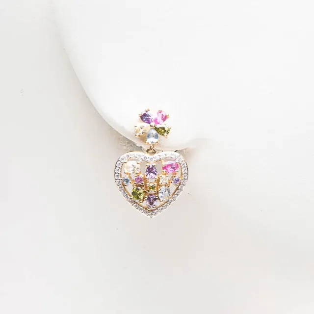 Chic Ad Hoc Orecchini Fiore Cuore Zirconi Multicolor Perno