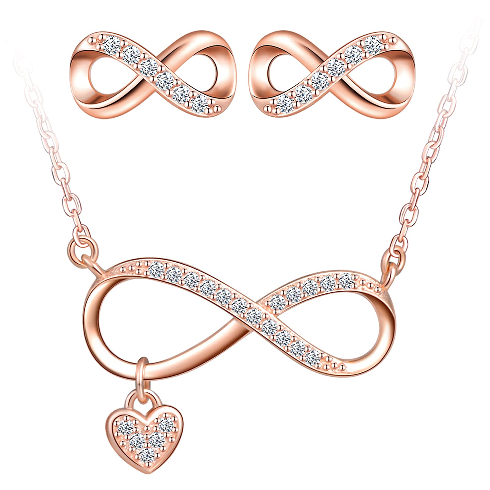 INFINIONLY Parure Cuore Set Collana Bracciale Oro Rosa A