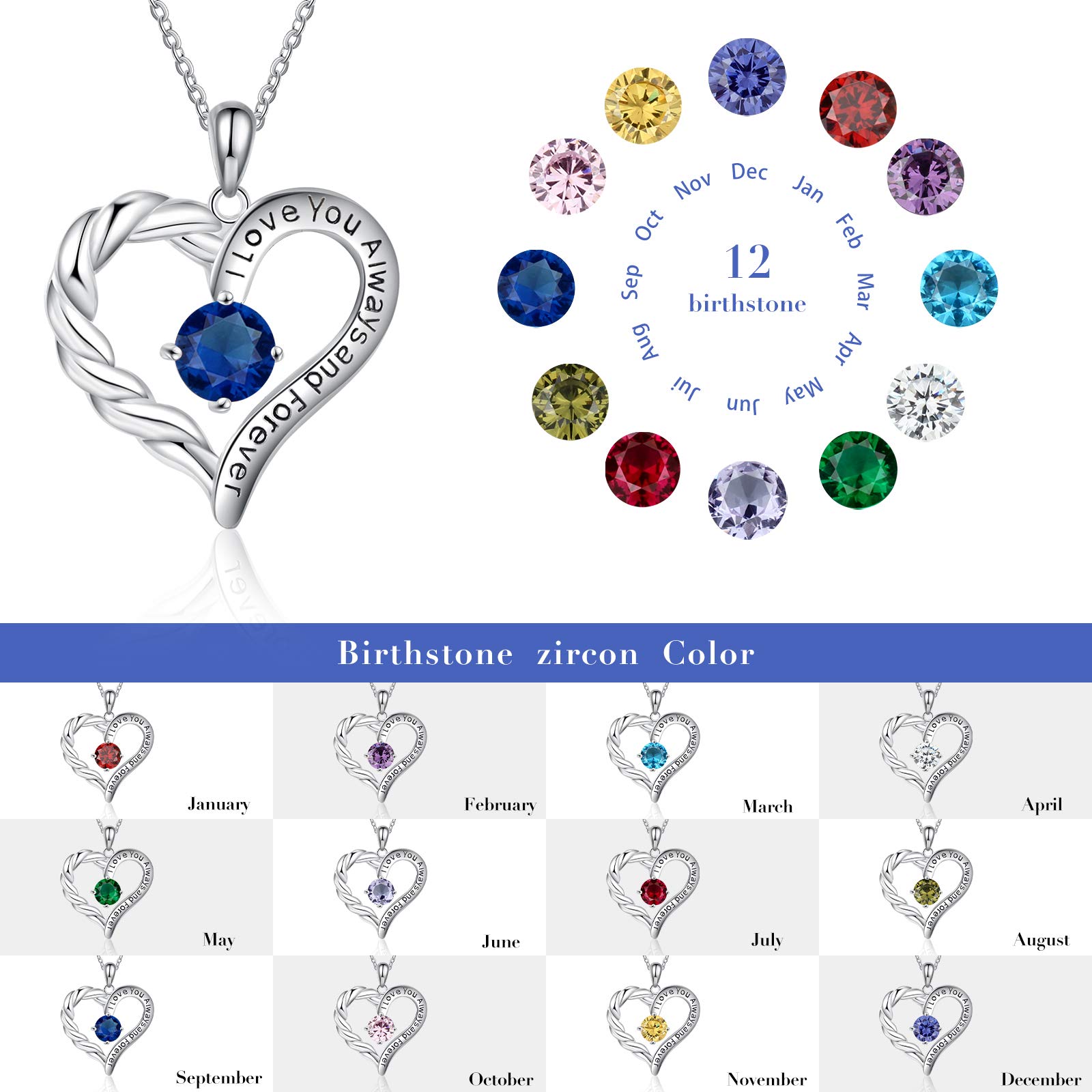 Jessemade Gioielli Collana Cuore Argento Birthstone Mamma