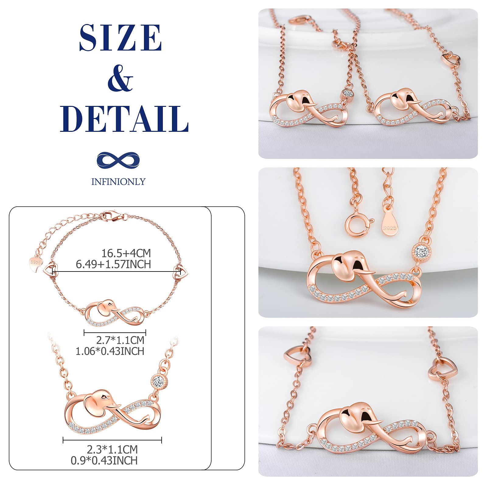 INFINIONLY Fashion Necklaces parure B collana oro rosa infinito