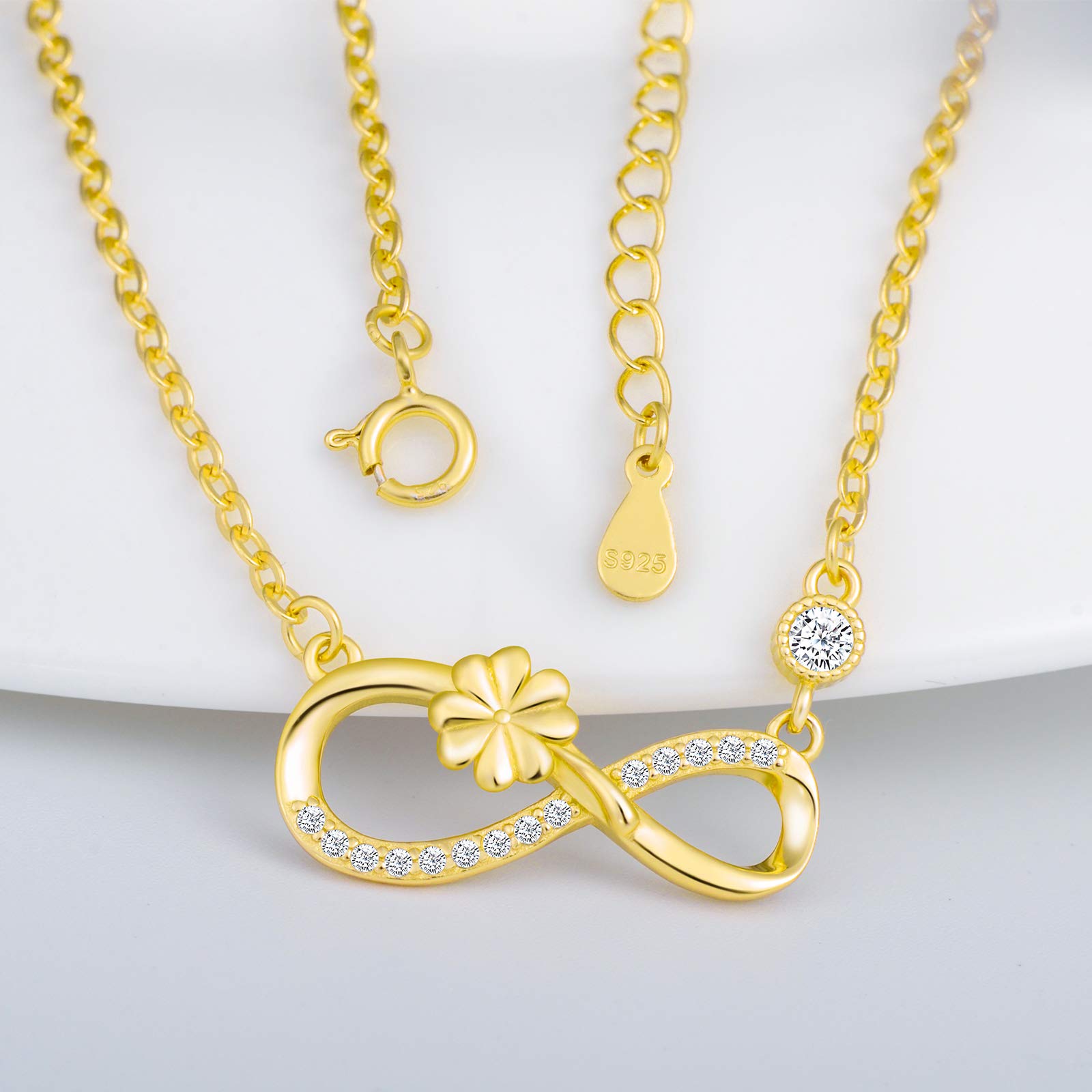 INFINIONLY Fashion Infinito Trifoglio Collana Oro Zirconi