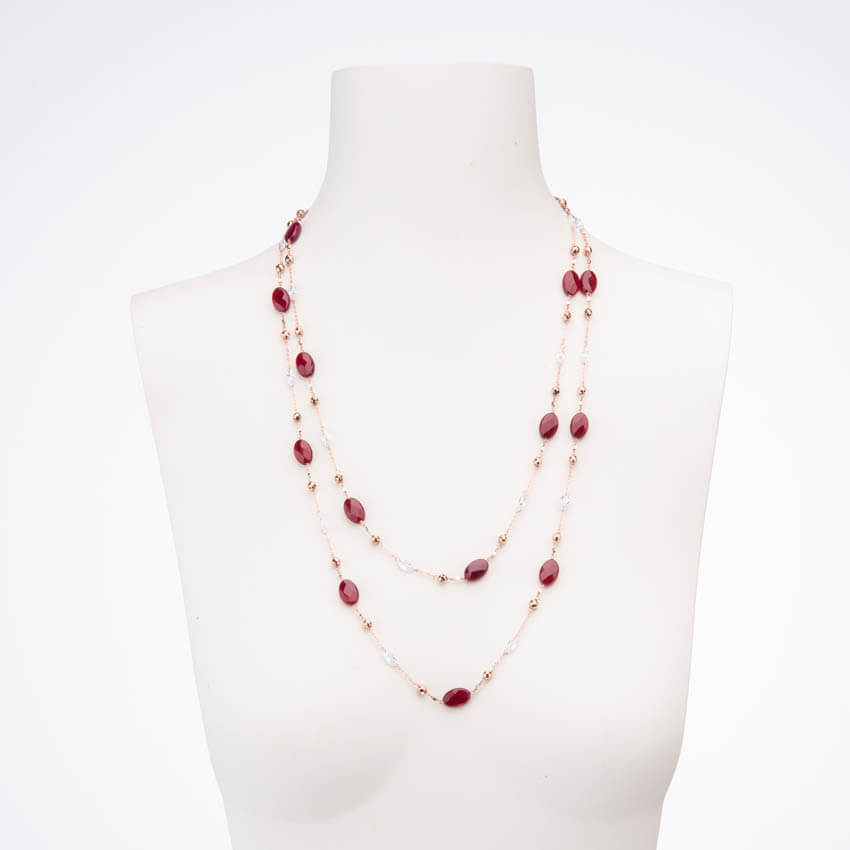 Chic Ad Hoc Collana lunga argento rosè zirconi granato