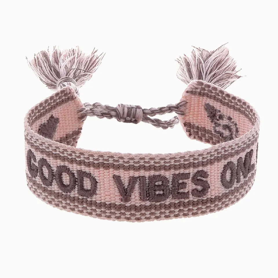 Engelsrufer Good Vibes Only bracciale cotone rosa regolabile