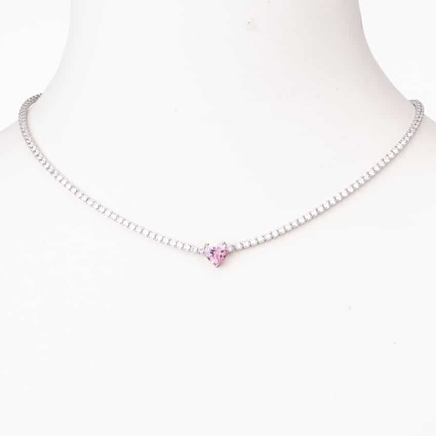 Chic Ad Hoc Collane collana tennis cuore rosa argento