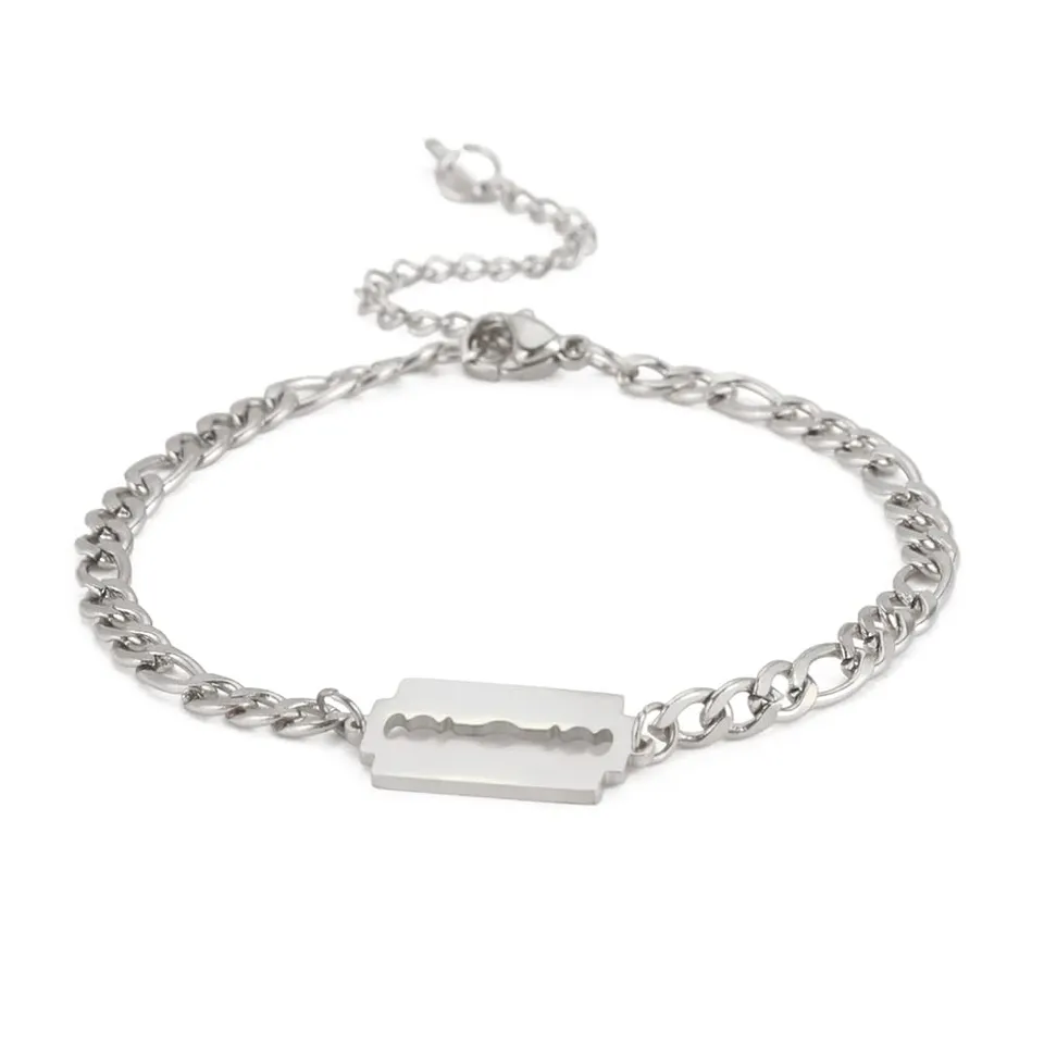 EUEAVAN Bracelets bracciale lama di rasoio acciaio argento