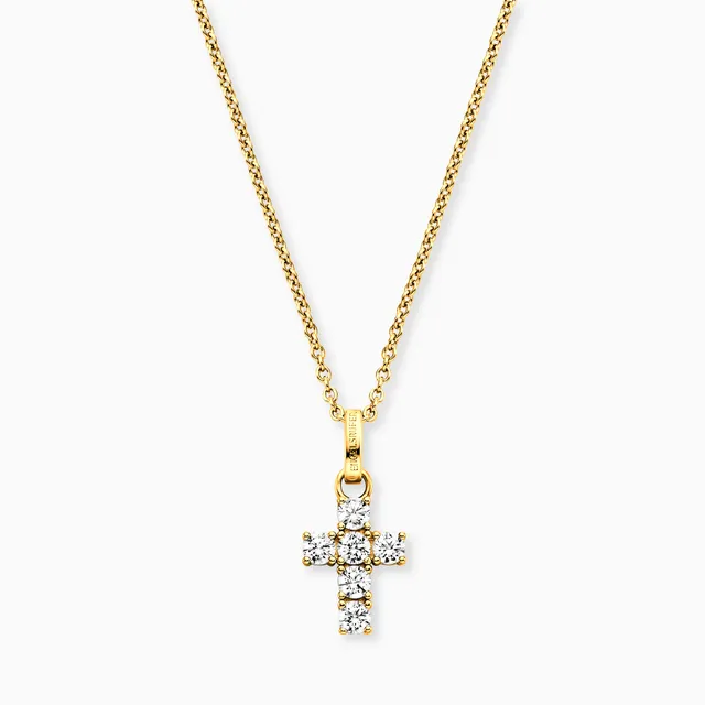 Engelsrufer Croce Collana Argento 925 Dorata Zirconi