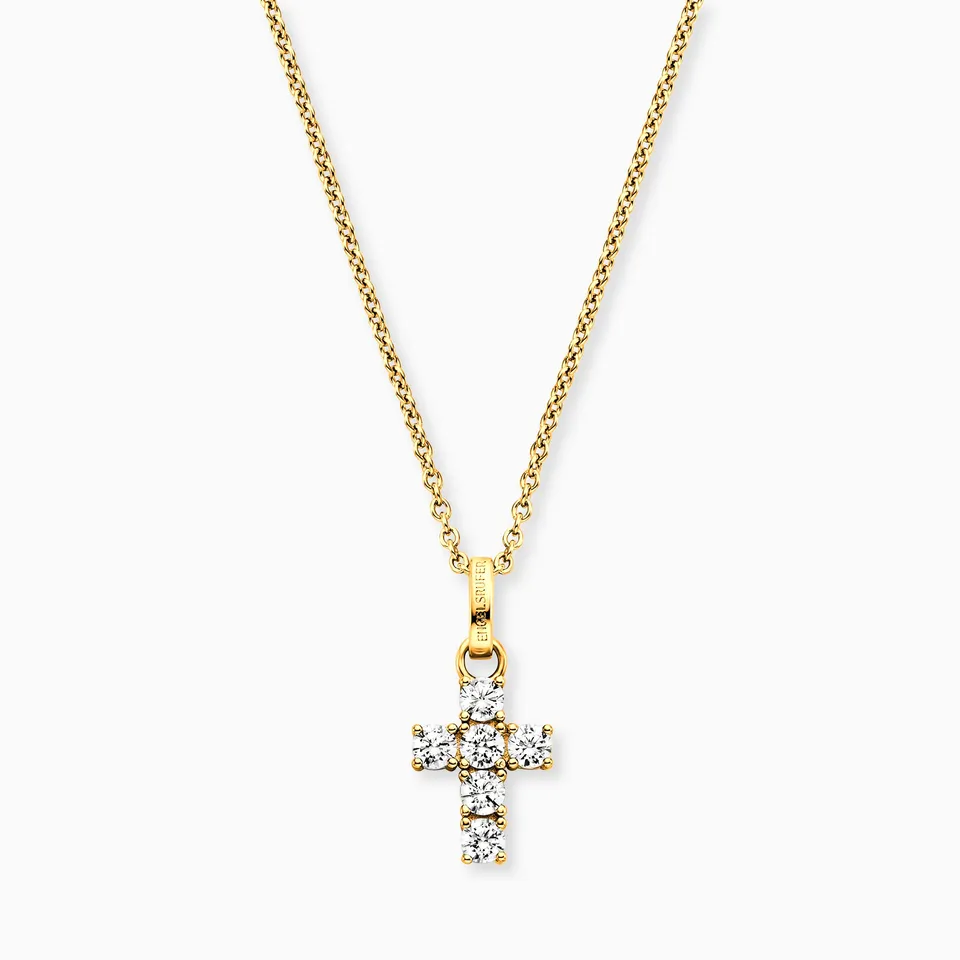 Engelsrufer Croce Collana Argento 925 Dorata Zirconi