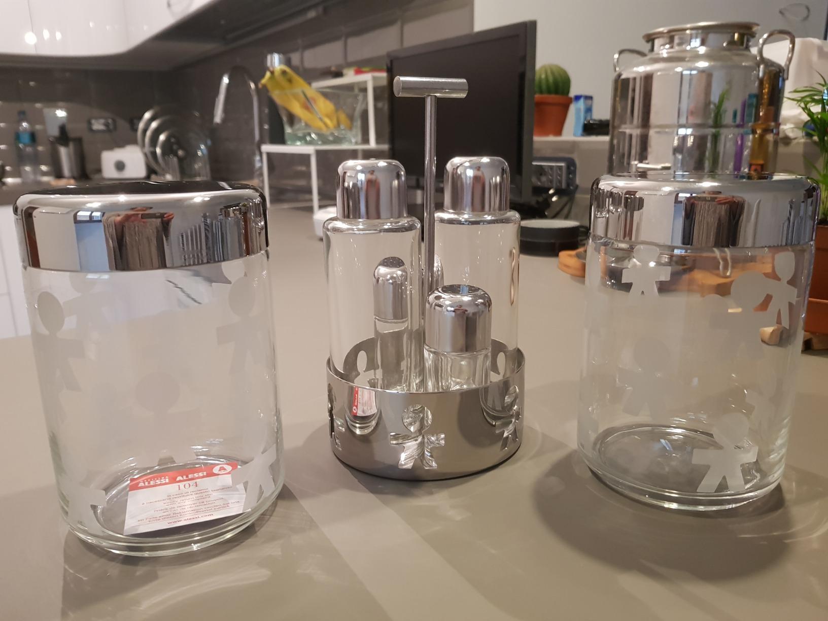 ALESSI Girotondo AKK73 Servizio Olio Aceto Sale Pepe Vetro