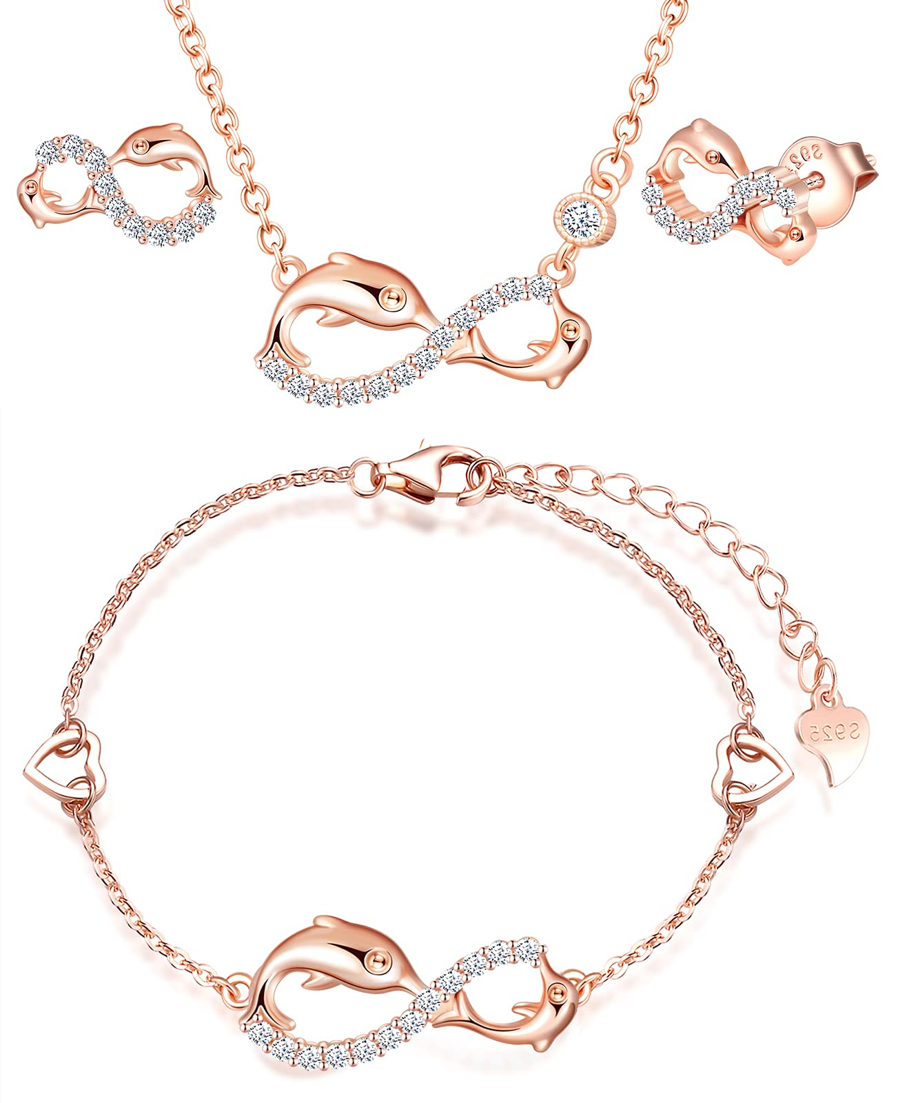 Infinionly Fashion parure oro rosa delfino infinito A