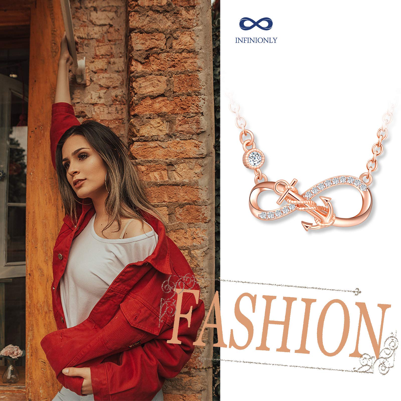 Infinionly Fashion collana oro rosa ancora infinito 925
