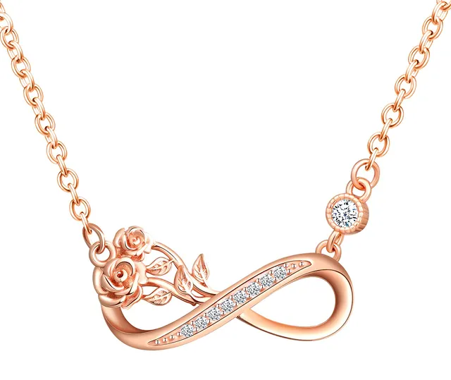 INFINIONLY Fashion Collana Rosa Oro Rosa Argento 925 Zirconi