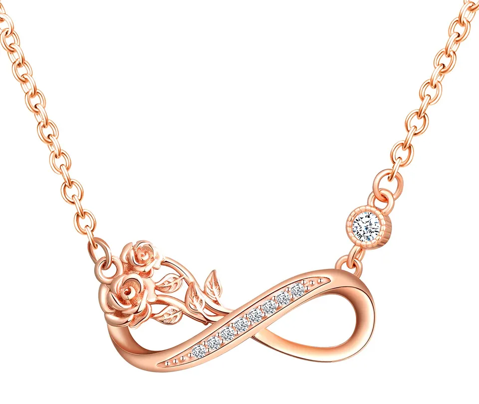 INFINIONLY Fashion Collana Rosa Oro Rosa Argento 925 Zirconi