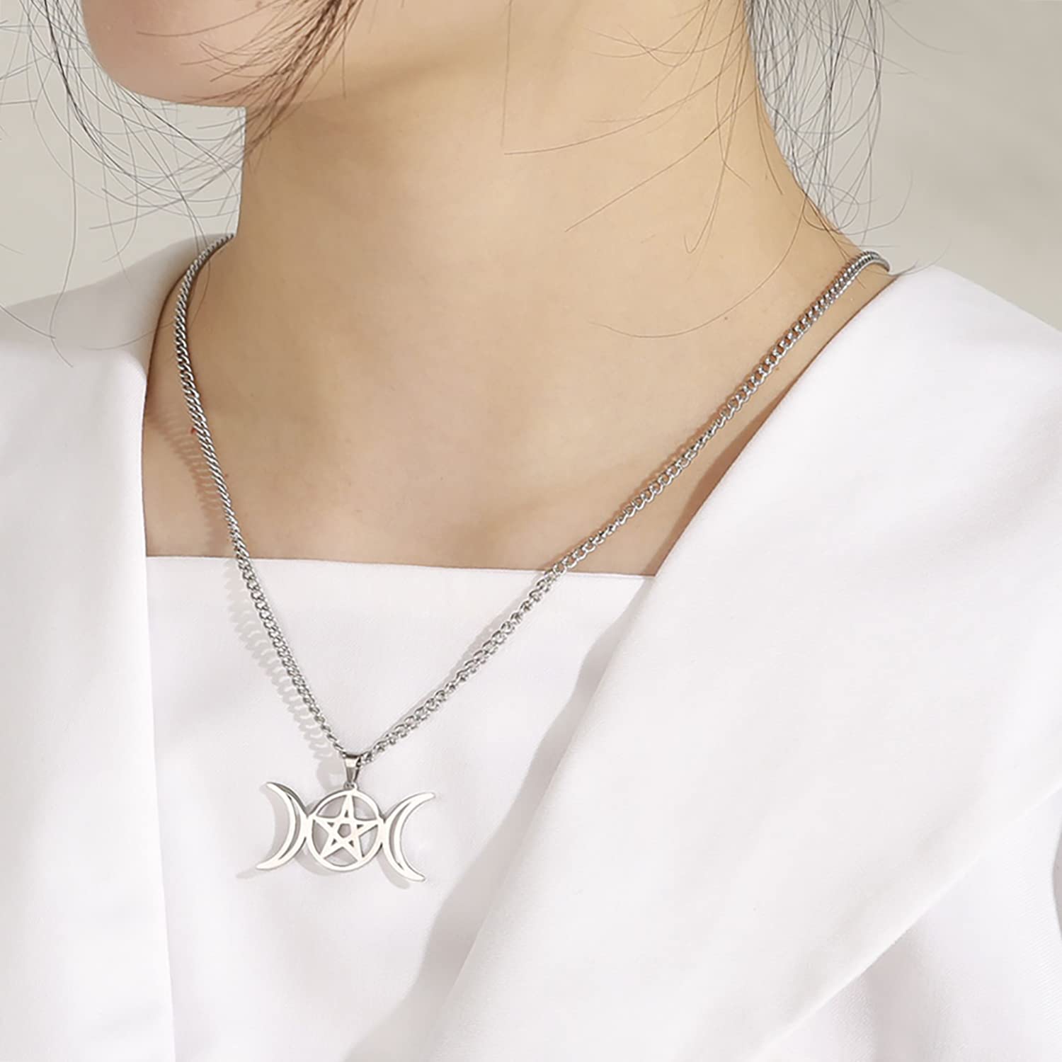 Eueavan Collana Tripla Luna Stella Acciaio Donna