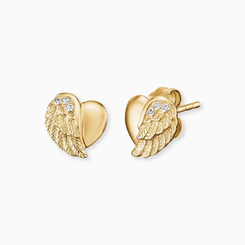 Engelsrufer orecchini lobo cuore ali oro zirconia argento