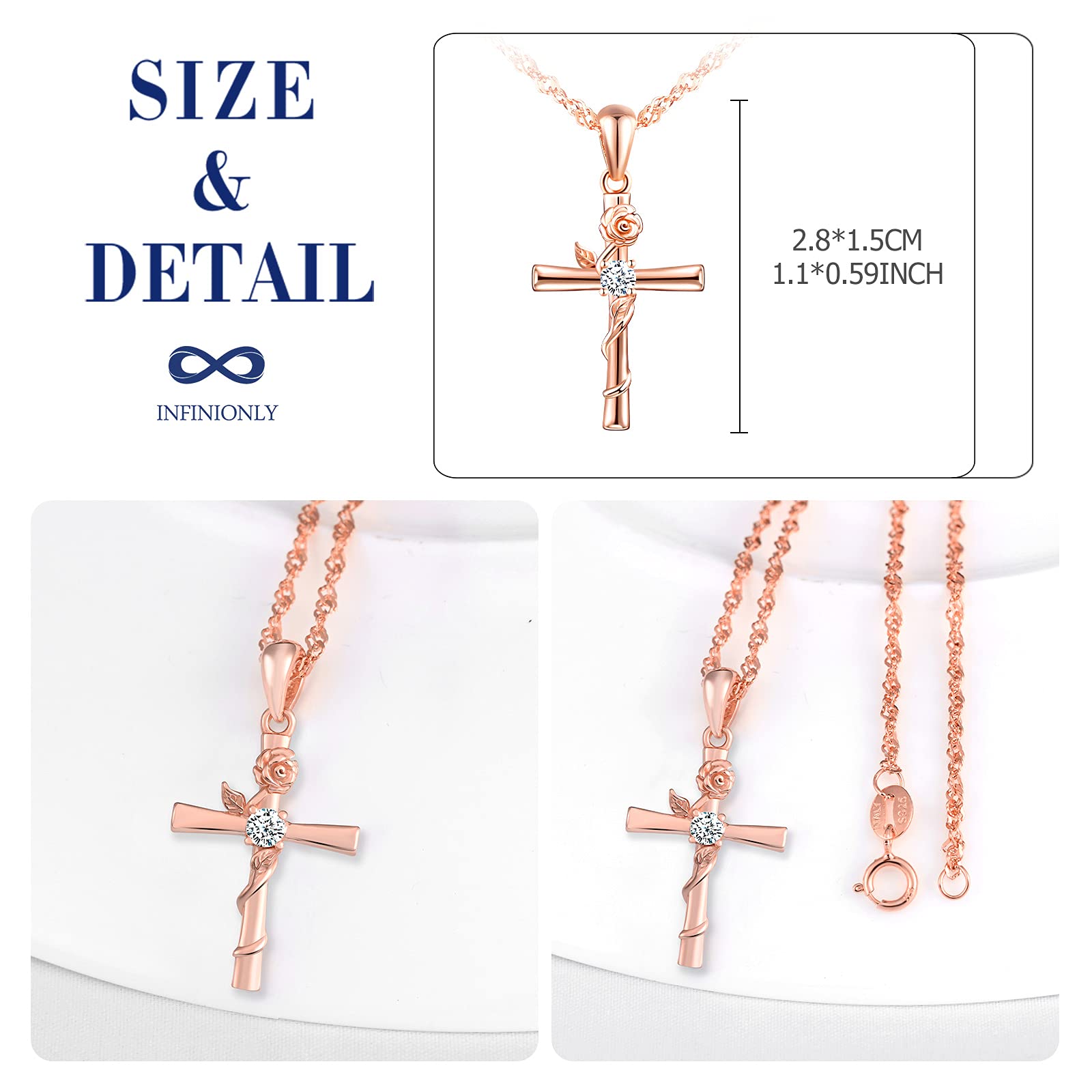 INFINIONLY Fashion Necklaces Parure Collana Oro Rosa