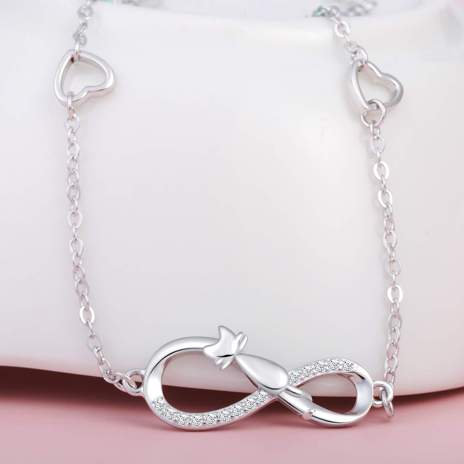 INFINIONLY bracciale argento 925 gatto cuore zirconi A-cuore