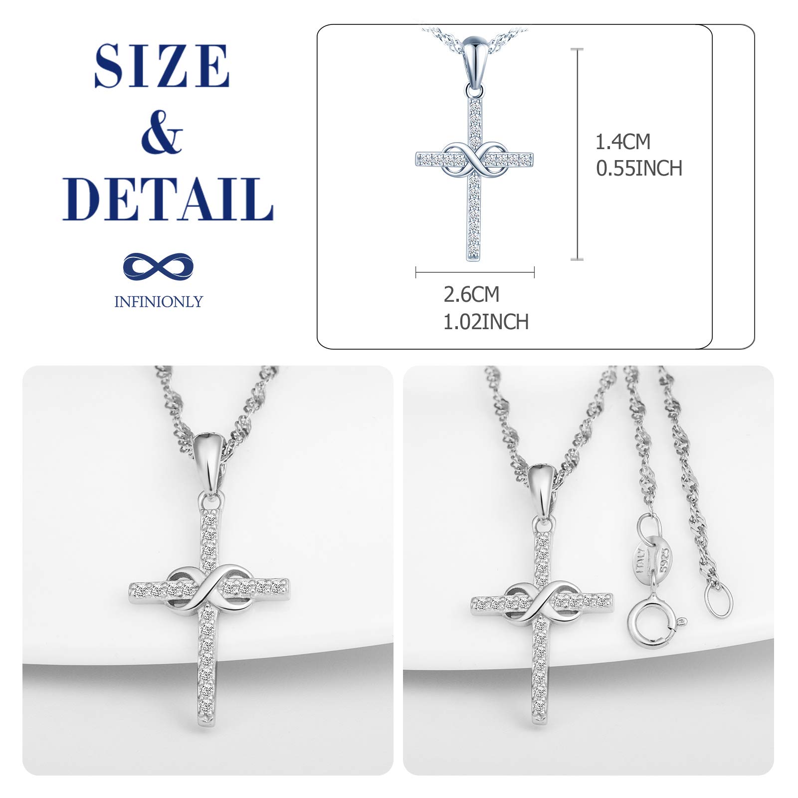 INFINIONLY Fashion Necklaces collana Silver-necklace croce