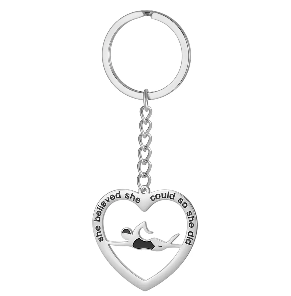 EUEAVAN Keyrings Portachiavi Nuoto Cuore Argento Regalo
