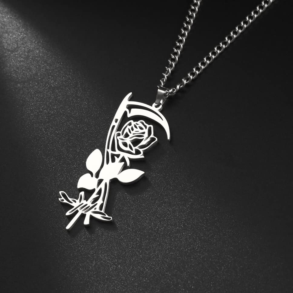 Eueavan Necklaces Collana Rosa Falce Silver Elegante