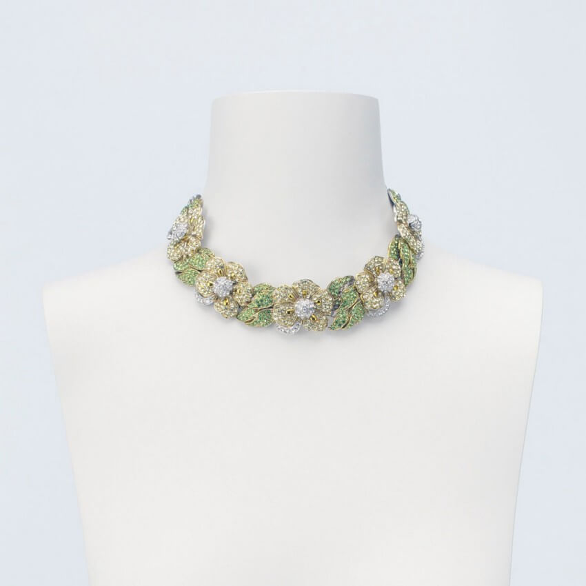 Chic Ad Hoc Collana choker fiori verde citrino argento