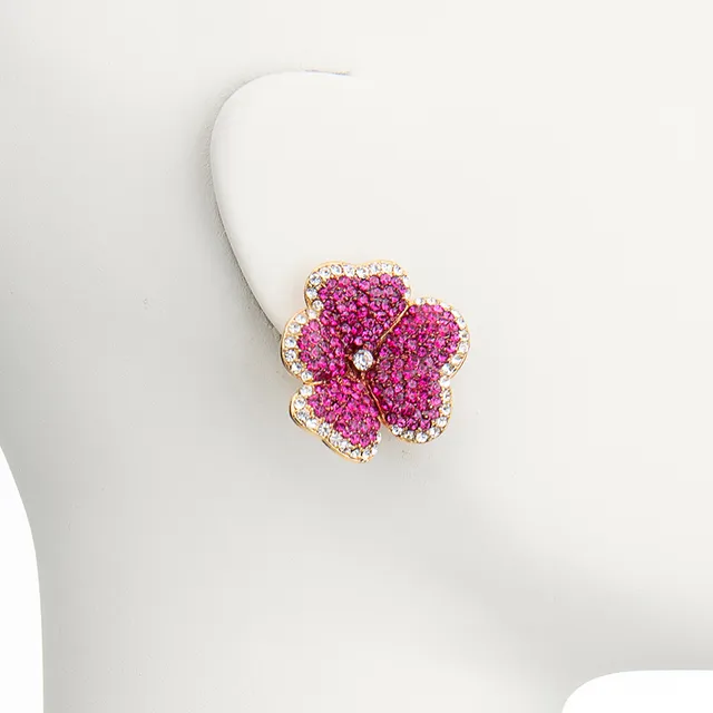 Chic Ad Hoc Orecchini a Clip Primula Fuxia Fiore