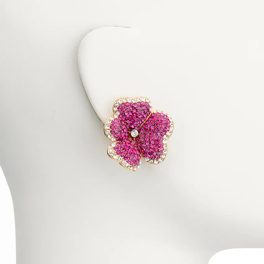 Chic Ad Hoc Orecchini a Clip Primula Fuxia Fiore