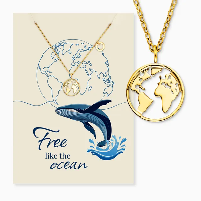MySteel Ocean Collana Acciaio Oro Mondo + Biglietto