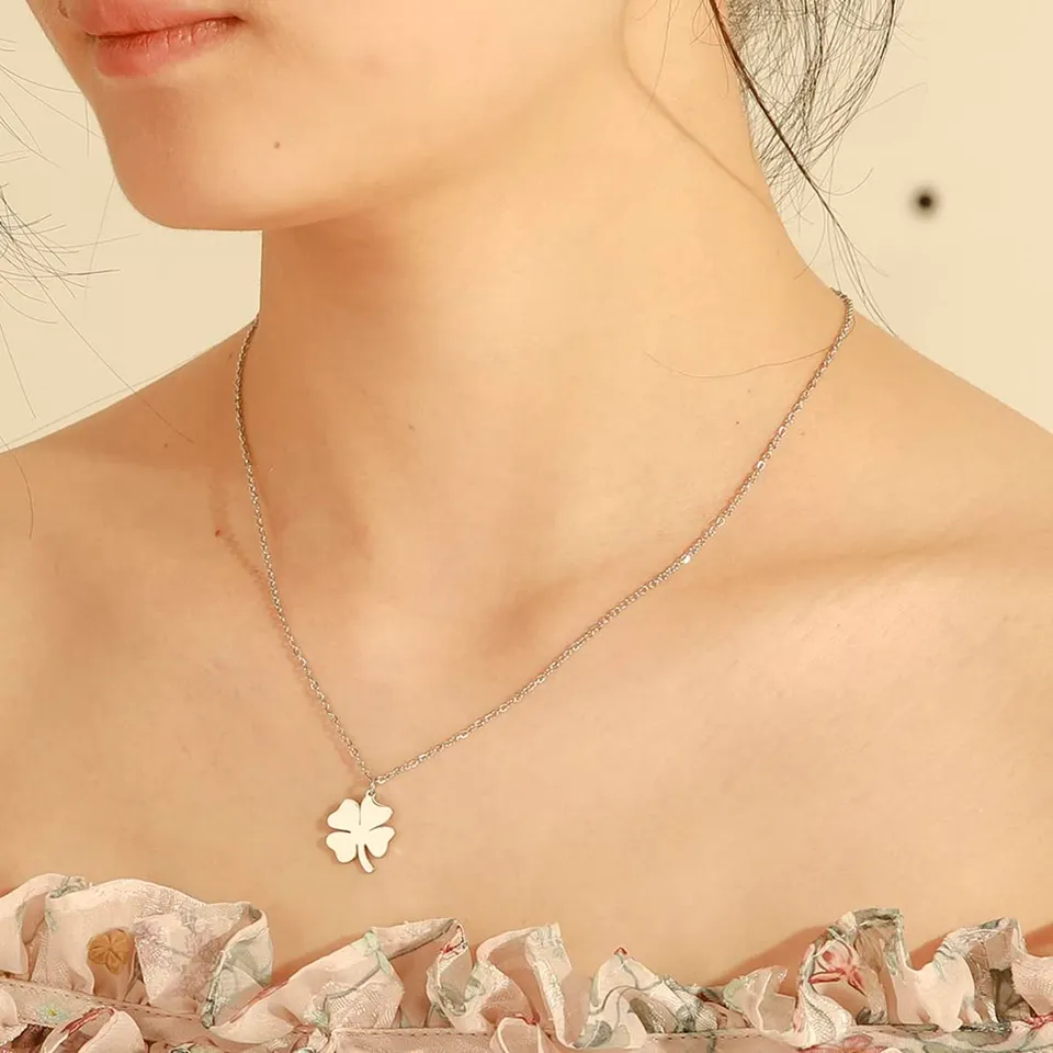 EUEAVAN Collana Quadrifoglio Argento Donna Girocollo Amuleto