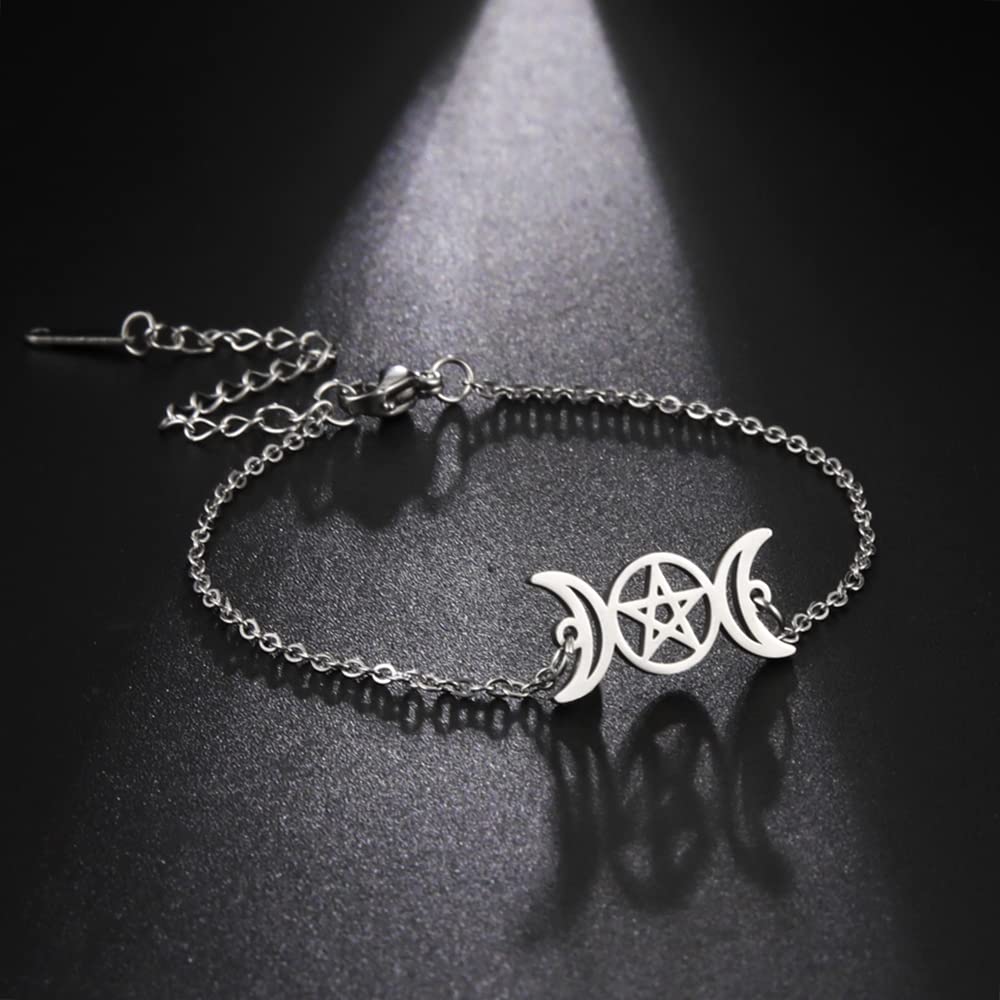 EUEAVAN Tripla Luna bracciale acciaio argento amuleto