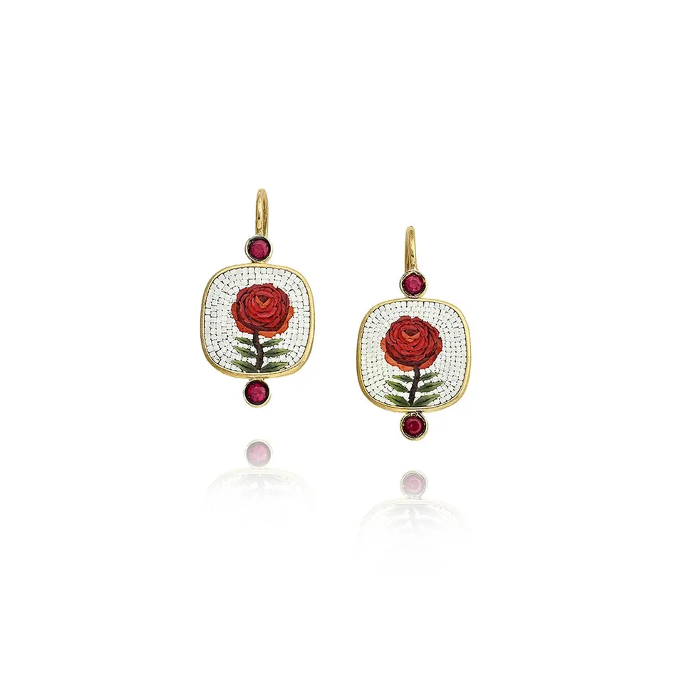 Le Sibille Rosae orecchini oro giallo rubini 0.36 ct
