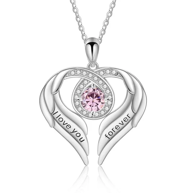 Jessemade Gioielli Collana Argento 925 Ala Cuore Zirconi Love You Forever