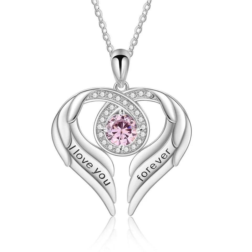 Jessemade Gioielli Collana Argento 925 Ala Cuore Zirconi Love You Forever
