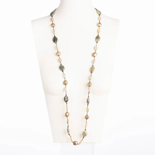 Chic Ad Hoc Collana Lunga Perle Verdi Acquamarina