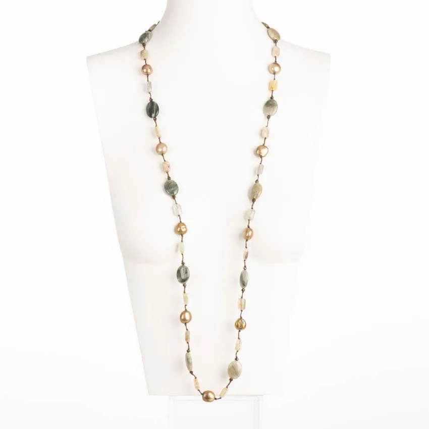 Chic Ad Hoc Collana Lunga Perle Verdi Acquamarina