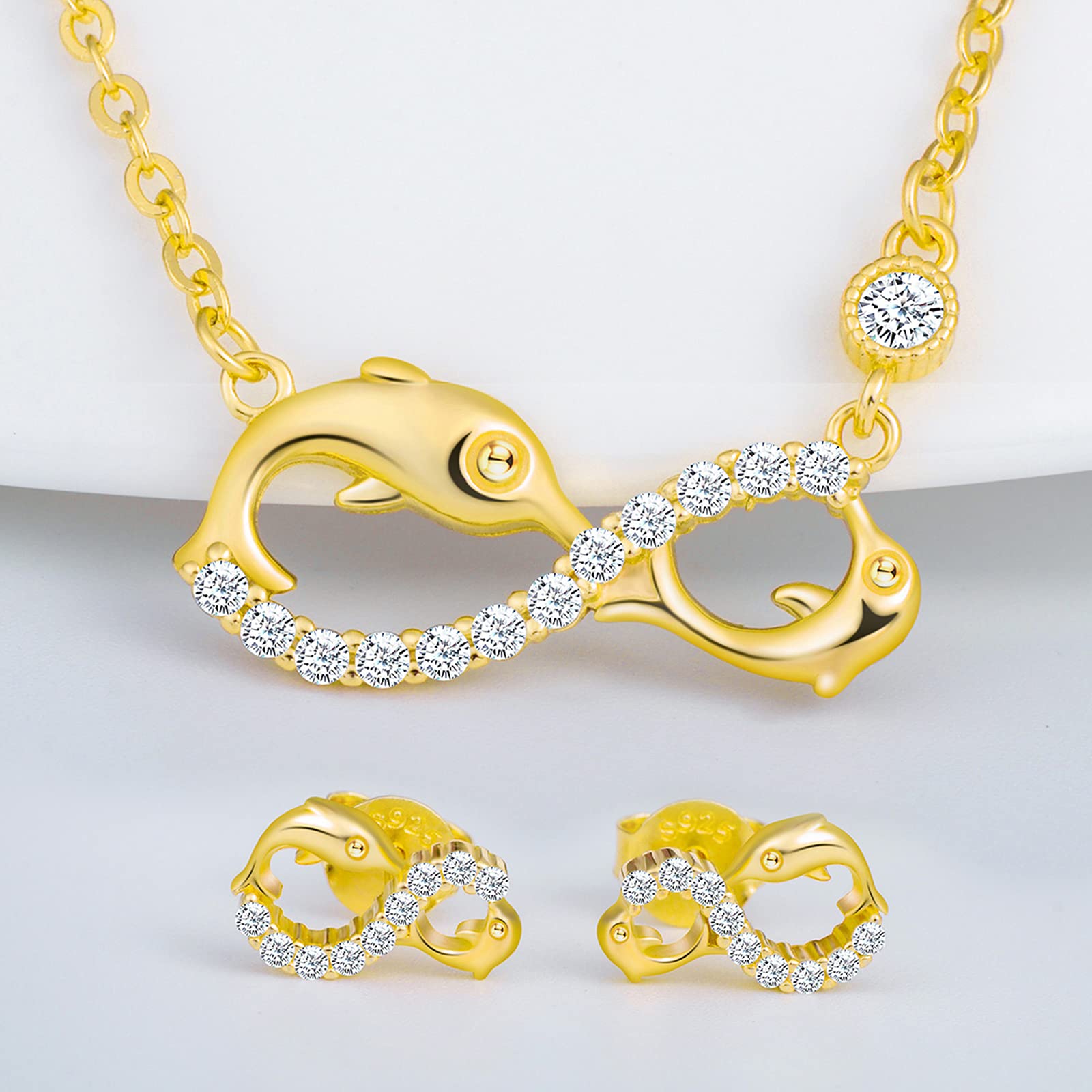 INFINIONLY Fashion Necklaces parure delfino oro collana orecchini