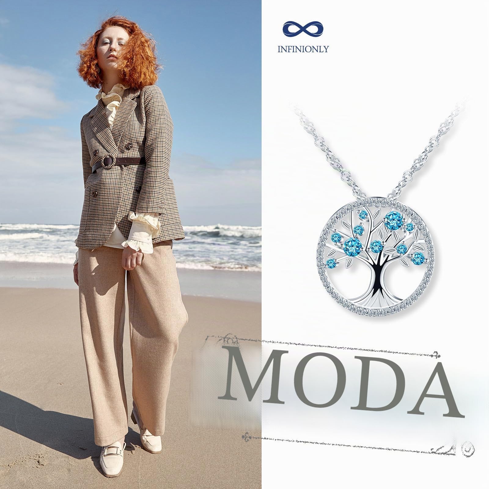 INFINIONLY Fashion Collana Albero della Vita Argento 925 blu