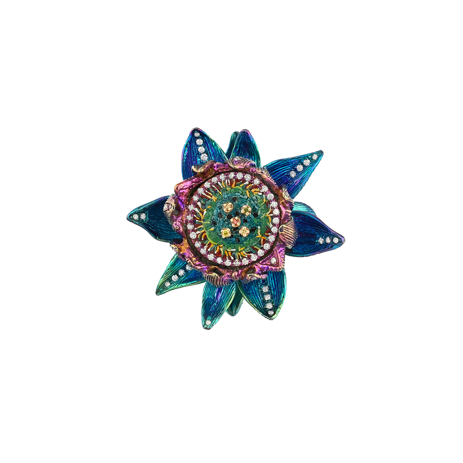 Le Sibille Lotus Anello titanio oro diamanti