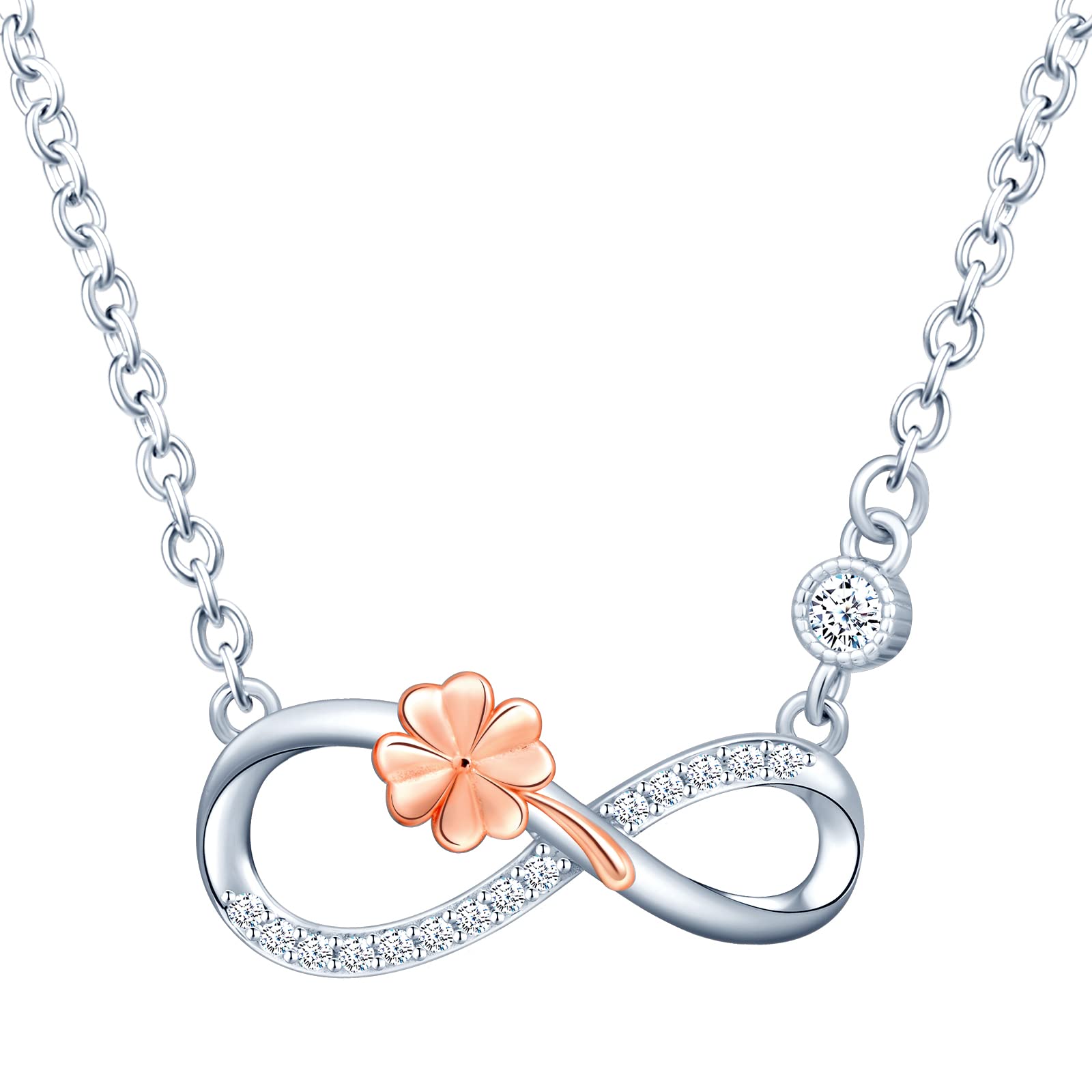 INFINIONLY Fashion Collana Quadrifoglio Oro Rosa Argento 925