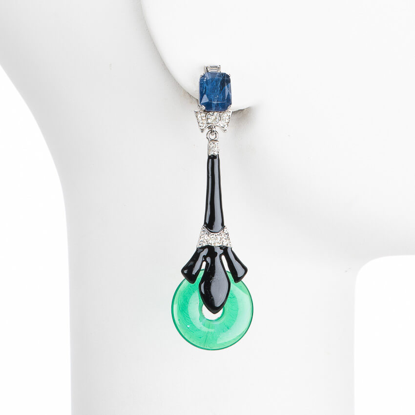 Chic Ad Hoc Orecchini pendenti clip liberty neri pietra blu