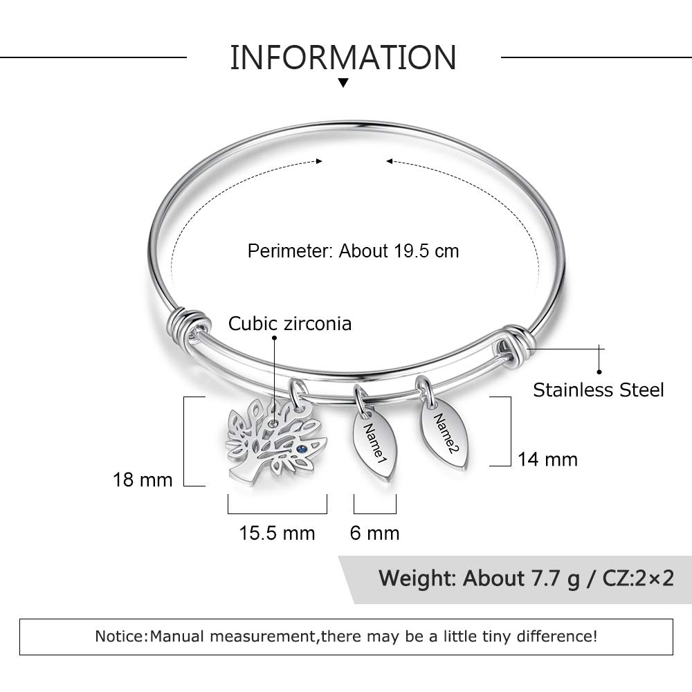 Jessemade Gioielli bracciale acciaio nome albero vita