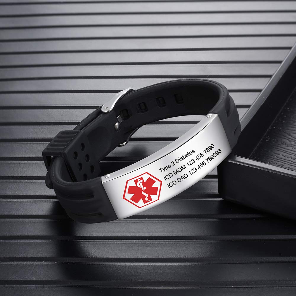 Jessemade braccialetto SOS emergenza silicone acciaio