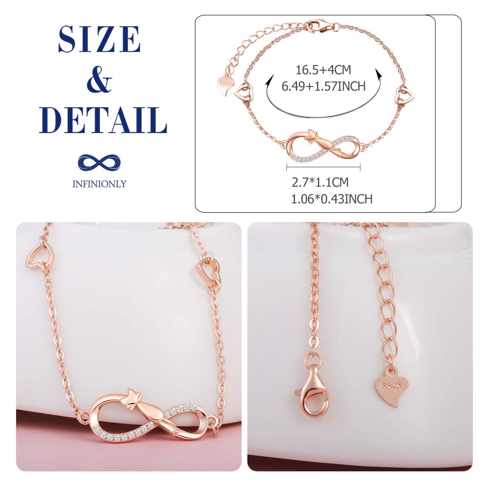 INFINIONLY Fashion Bracelets bracciale gatto cuore oro rosa argento