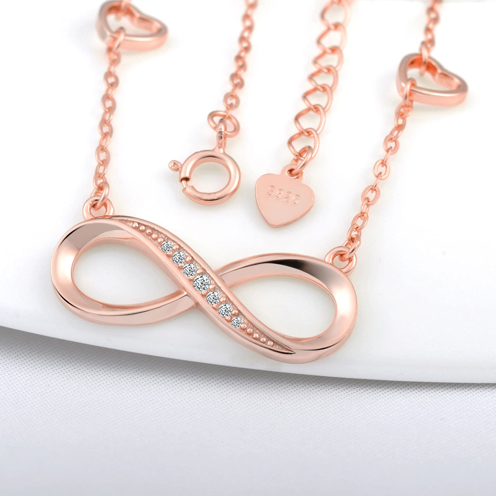 INFINIONLY collana infinito cuore oro rosa zircone