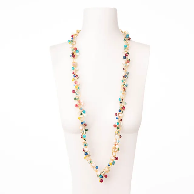 Chic Ad Hoc Collana lunga cerchi corno pietre dure multicolor