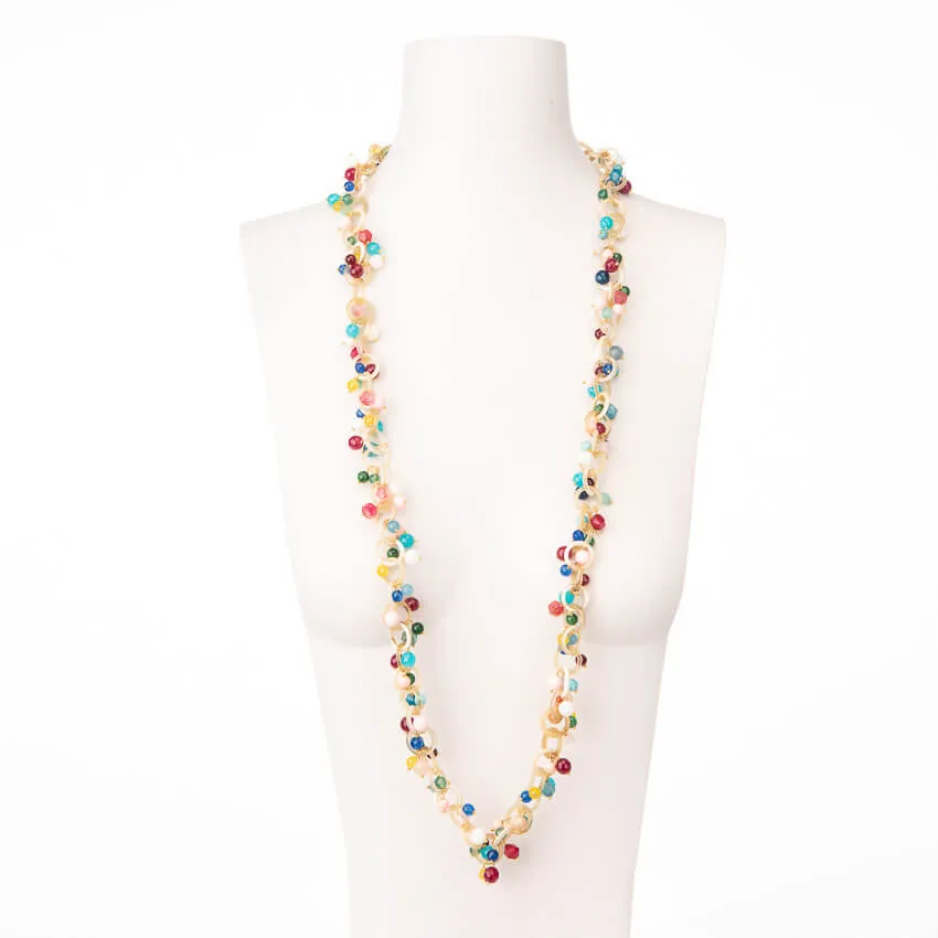 Chic Ad Hoc Collana lunga cerchi corno pietre dure multicolor