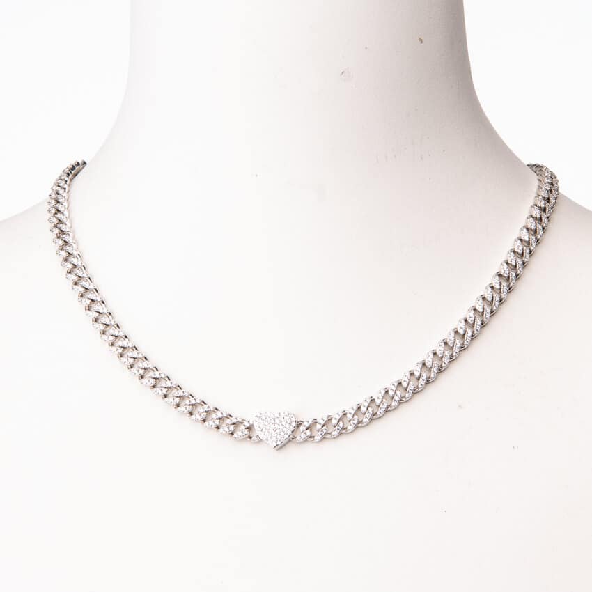 Chic Ad Hoc Collane Girocollo Groumette Cuore Zirconi Argento